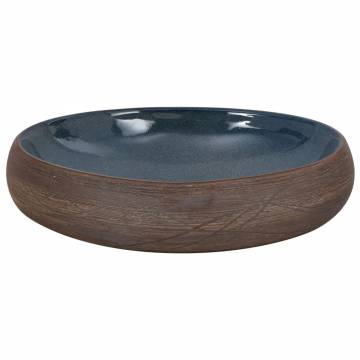 Chic Brown & Blue Oval Ceramic Basin - 59x40x15 cm