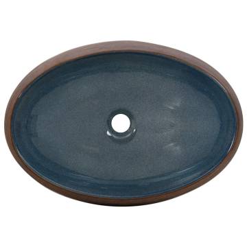 Chic Brown & Blue Oval Ceramic Basin - 59x40x15 cm