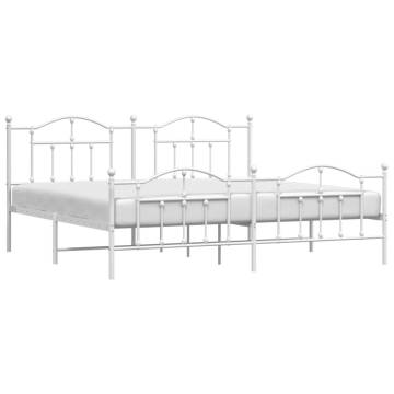 White Metal Bed Frame with Headboard & Footboard - 200x200 cm