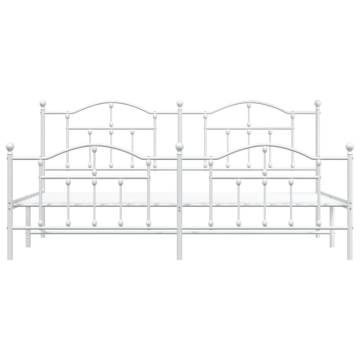 White Metal Bed Frame with Headboard & Footboard - 200x200 cm