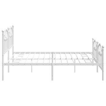 White Metal Bed Frame with Headboard & Footboard - 200x200 cm