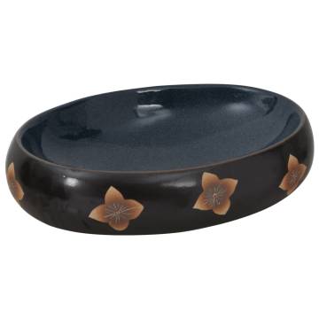 Elegant Black and Blue Oval Ceramic Countertop Basin | Hipomarket