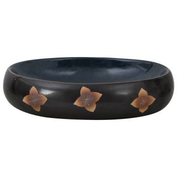 Elegant Black and Blue Oval Ceramic Countertop Basin | Hipomarket