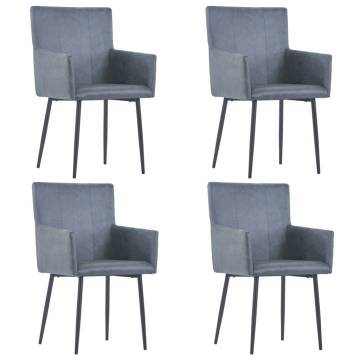 Stylish Grey Faux Suede Dining Chairs with Armrests - Set of 4