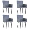 Dining Chairs with Armrests 4 pcs Grey Faux Suede Leather Colour grey Quantity in Package 4 