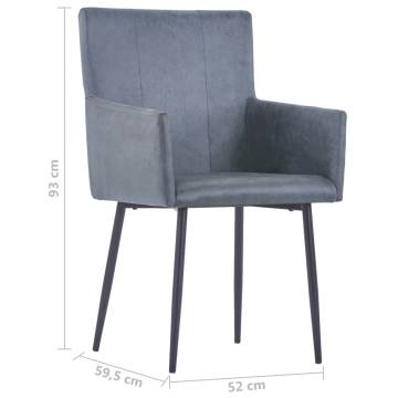 Stylish Grey Faux Suede Dining Chairs with Armrests - Set of 4