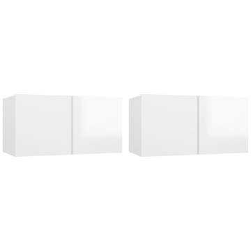 4 Piece High Gloss White TV Cabinet Set | Stylish Storage Solution