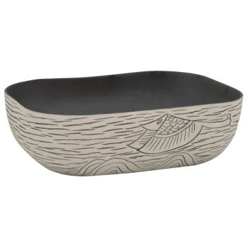 Stylish Grey & Black Rectangular Countertop Basin - 48x37.5 cm