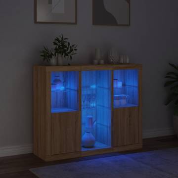 Stylish 3-Piece Sideboards with LED Lights - Sonoma Oak