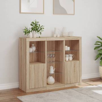 Stylish 3-Piece Sideboards with LED Lights - Sonoma Oak