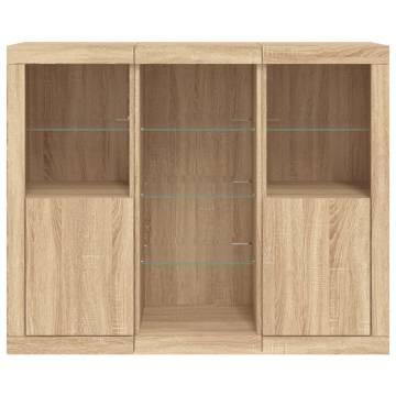 Stylish 3-Piece Sideboards with LED Lights - Sonoma Oak