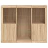 Stylish 3-Piece Sideboards with LED Lights - Sonoma Oak