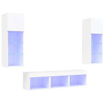 5 Piece LED TV Wall Units - White Engineered Wood | HipoMarket