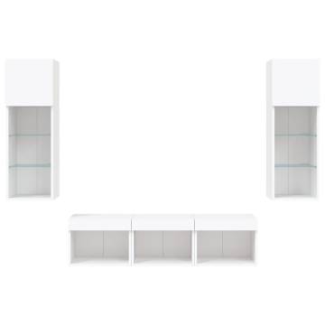 5 Piece LED TV Wall Units - White Engineered Wood | HipoMarket