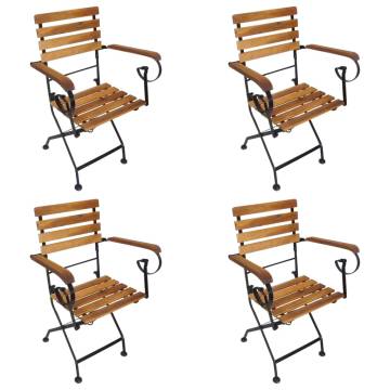 Folding Garden Chairs Set - 4 Pcs Acacia & Steel | Hipo Market