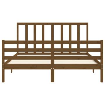 Honey Brown King Size Solid Wood Bed Frame with Headboard