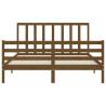 Honey Brown King Size Solid Wood Bed Frame with Headboard