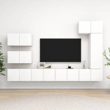 8 Piece White Engineered Wood TV Cabinet Set - Modern Design