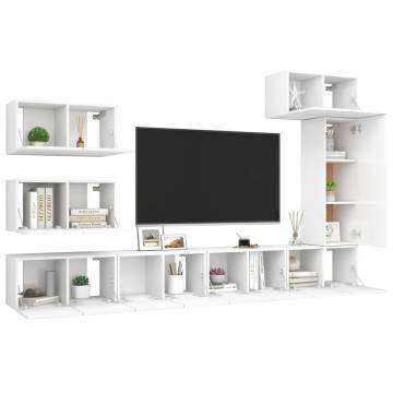 8 Piece White Engineered Wood TV Cabinet Set - Modern Design