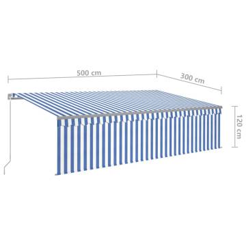 5x3m Manual Retractable Awning - Blue & White | Hipomarket