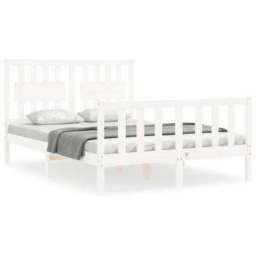 White Bed Frame with Headboard - 140x200 cm Solid Wood