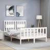 White Bed Frame with Headboard - 140x200 cm Solid Wood