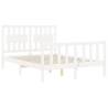 White Bed Frame with Headboard - 140x200 cm Solid Wood