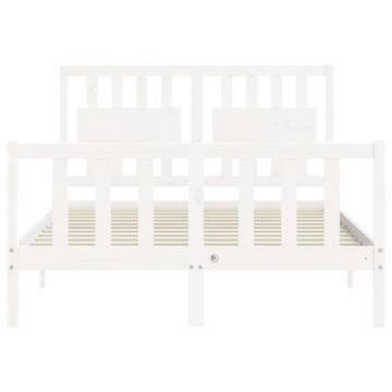 White Bed Frame with Headboard - 140x200 cm Solid Wood