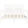 White Bed Frame with Headboard - 140x200 cm Solid Wood