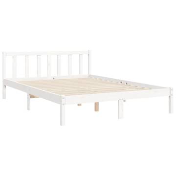 White Bed Frame with Headboard - 140x200 cm Solid Wood