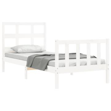 White Bed Frame with Headboard - Solid Pine Wood 100x200 cm