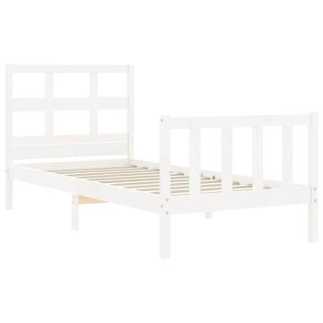 White Bed Frame with Headboard - Solid Pine Wood 100x200 cm