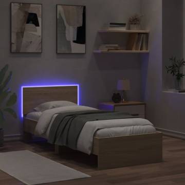 Sonoma Oak Bed Frame with LED Lights - 90x190 cm Single