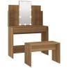 Dressing Table Set with LED - Brown Oak Engineered Wood