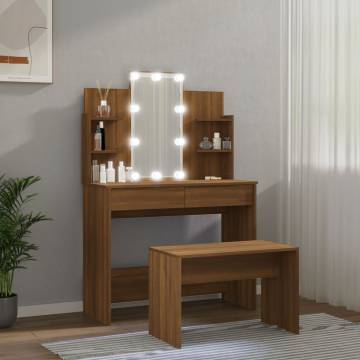 Dressing Table Set with LED - Brown Oak Engineered Wood