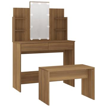 Dressing Table Set with LED - Brown Oak Engineered Wood