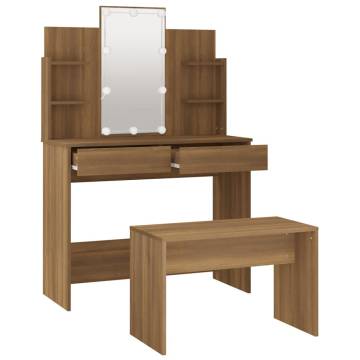 Dressing Table Set with LED - Brown Oak Engineered Wood