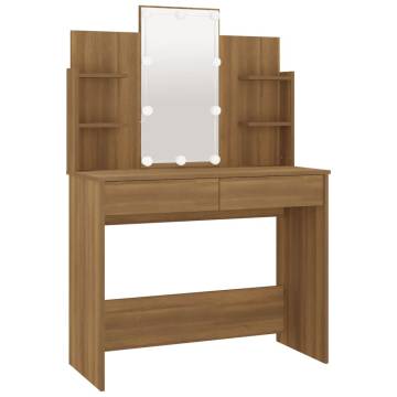 Dressing Table Set with LED - Brown Oak Engineered Wood