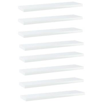 High Gloss White Bookshelf Boards - 8 pcs - 40x10 cm