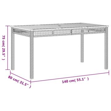 Garden Table Grey 140x80 cm - Durable Poly Rattan & Acacia Wood