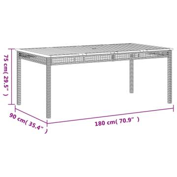 Garden Table Grey 180x90 cm - Poly Rattan & Acacia Wood