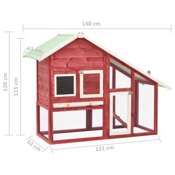 Rabbit Hutch Red & White 140x63x120 cm - Solid Firwood