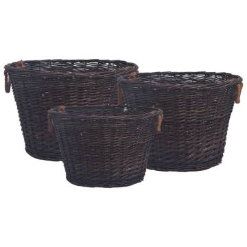 3 Piece Stackable Firewood Basket Set - Dark Brown Willow