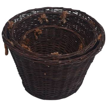 3 Piece Stackable Firewood Basket Set - Dark Brown Willow