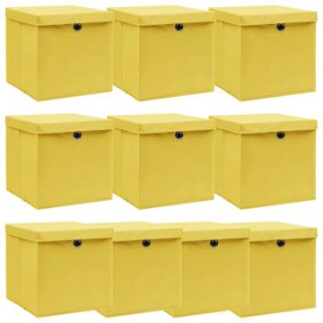 Yellow Storage Boxes with Lids - 10 pcs | Hipomarket