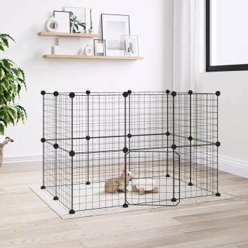 20-Panel Pet Cage with Door - Black 35x35 cm Steel | Hipo Market