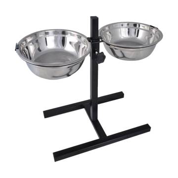 Adjustable Double Diner Pet Dog Feeding Stand with Stainless Steel Bow