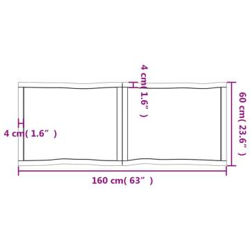 Table Top 160x60 cm Solid Wood Live Edge - Untreated Oak