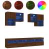 6 Piece TV Wall Cabinet Set with LED Lights - Brown Oak