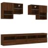 6 Piece TV Wall Cabinet Set with LED Lights - Brown Oak